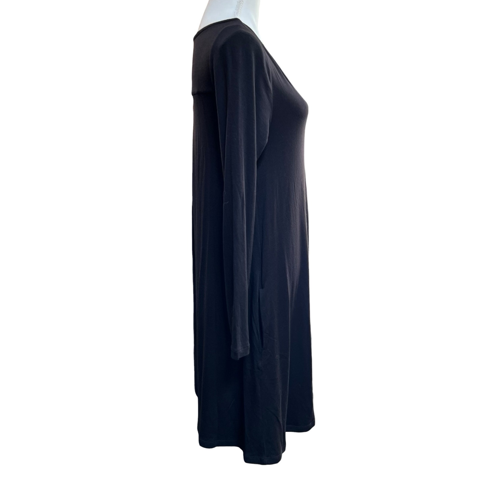 Wool& Black Merino Wool Midi Dress Women’s Xs Long Sleeve A-Line Stretch — image 2 of 4